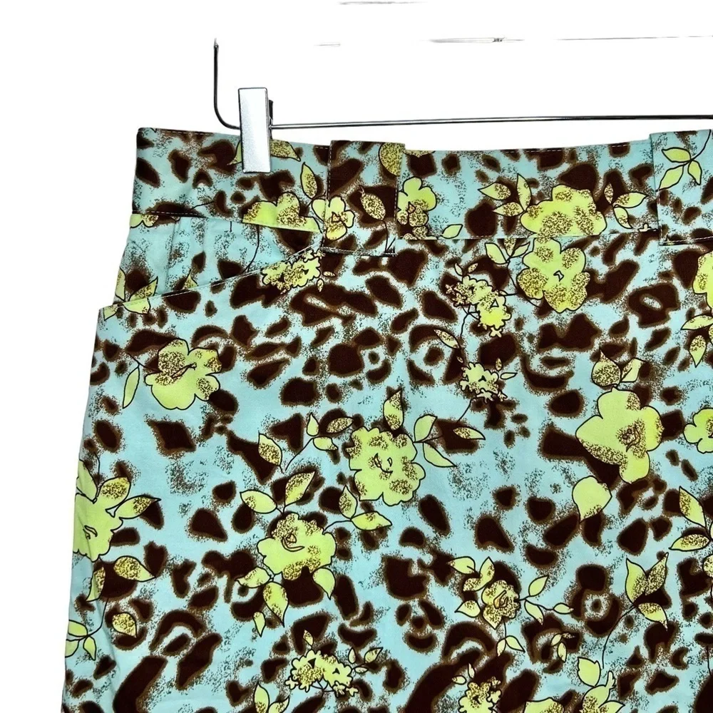 Vintage Y2K Leopard Floral Aqua Skort Mini Skirt NWT Size 12 Golf Tennis